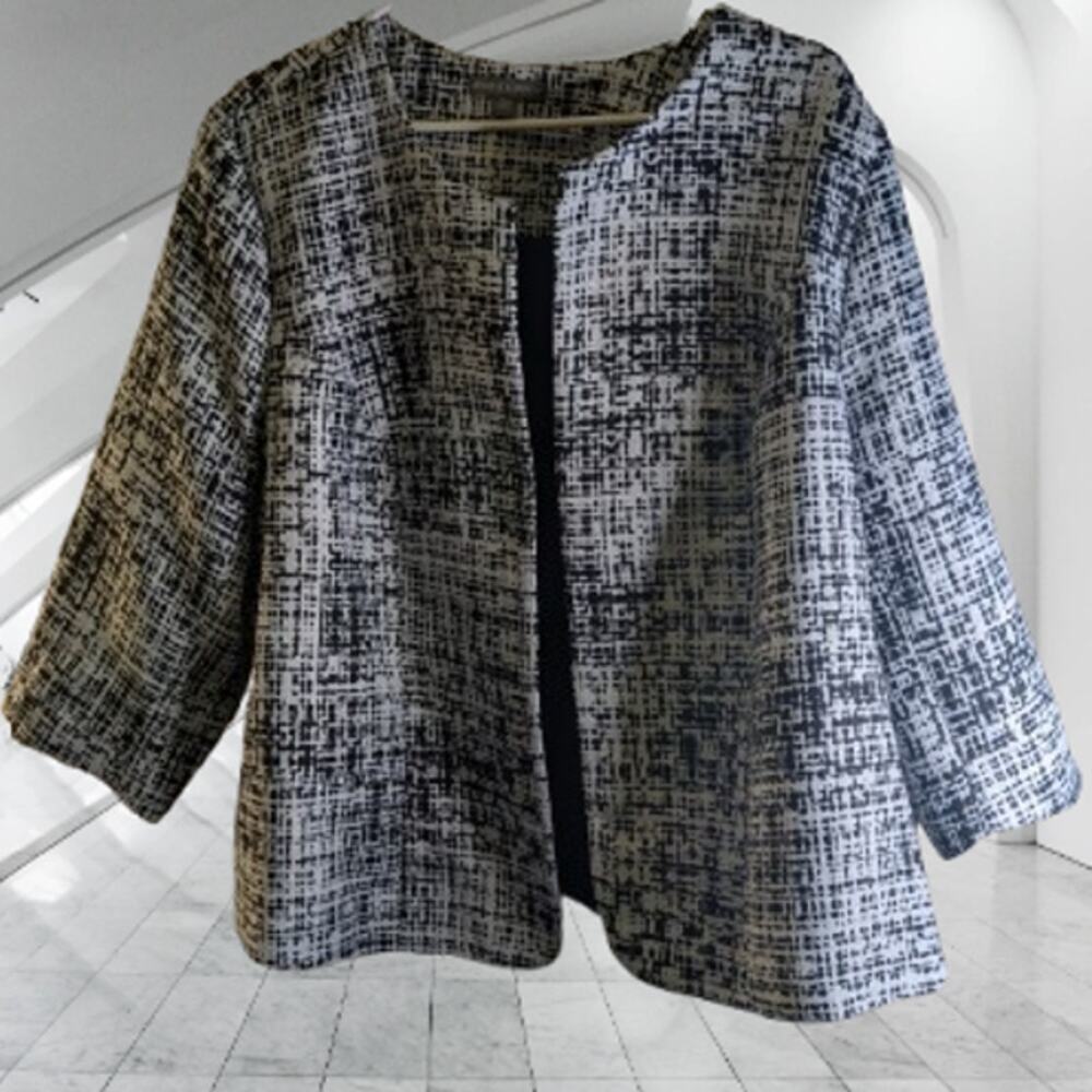 Jessica London 24W open front black and white lined 3/4 sleeve woman's blazer